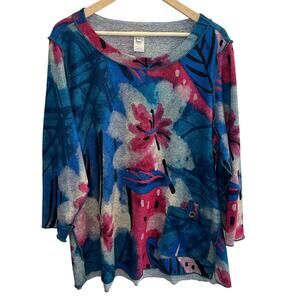 Multiples Women's Multi Color Floral Long Sleeve‎ Top Size 1x Art to wear